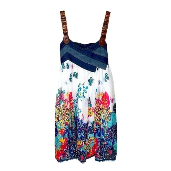 🆕 NOLAN BELL vintage Floral Jean Dress Size L - Picture 1 of 4